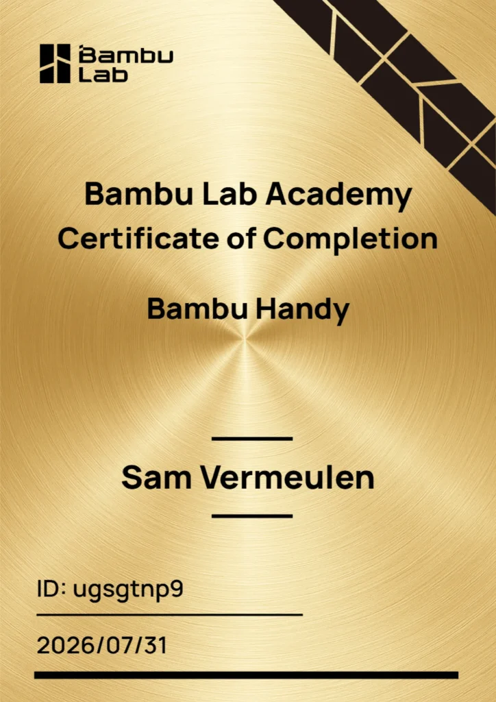 Team bambu lab academy certificate of completion bambuhandy