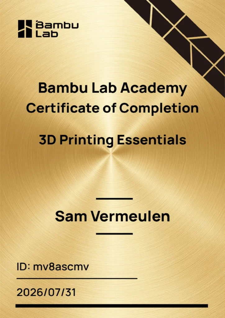 Team bambu lab academy certificate of completion essentials